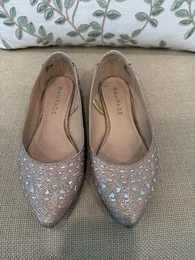 Rampage Sparkling Pointed Flats in Rose Gold Glitter
